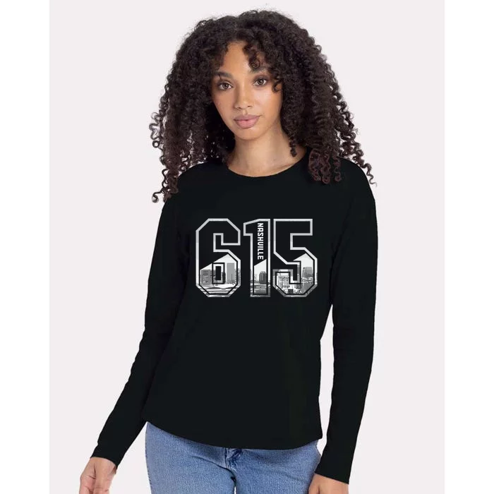 615 Area Code Pride Nashville Tennessee Skyline Vintage Womens Cotton Relaxed Long Sleeve T-Shirt