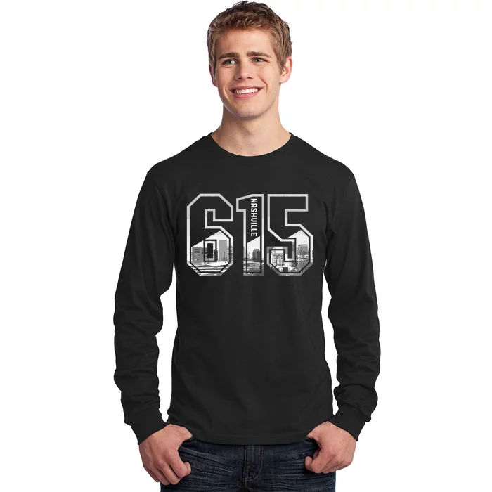 615 Area Code Pride Nashville Tennessee Skyline Vintage Long Sleeve Shirt