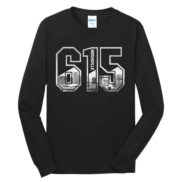 615 Area Code Pride Nashville Tennessee Skyline Vintage Tall Long Sleeve T-Shirt