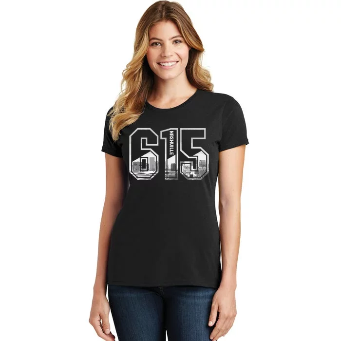 615 Area Code Pride Nashville Tennessee Skyline Vintage Women's T-Shirt