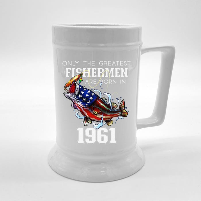 62nd Birthday 1961 Fisherman Bass Fishing 62 Year Old Front & Back Beer Stein