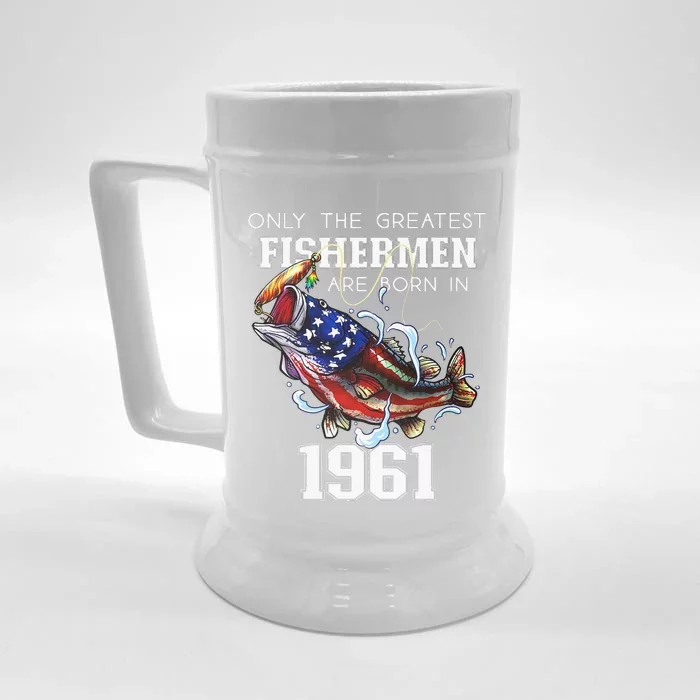 62nd Birthday 1961 Fisherman Bass Fishing 62 Year Old Front & Back Beer Stein