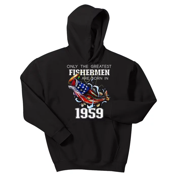 64th Birthday 1959 Fisherman Bass Fishing 64 Year Old Kids Hoodie