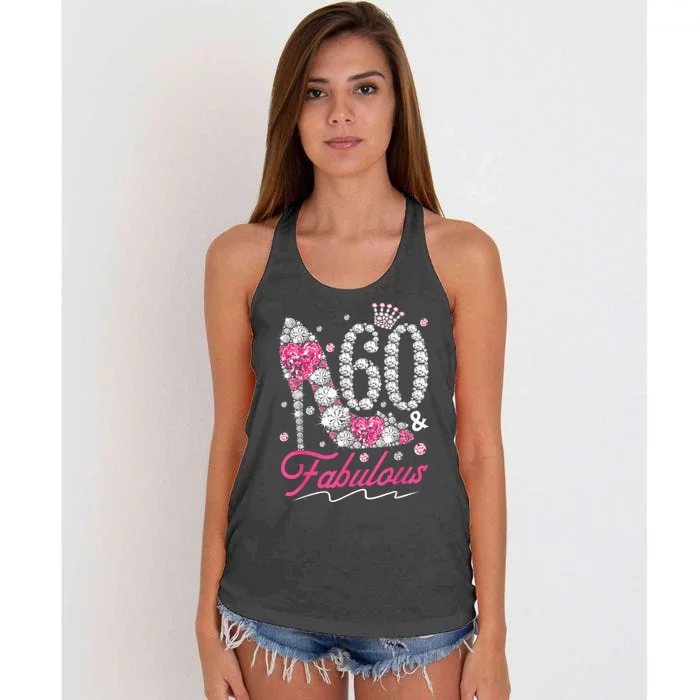 60th Birthday 60 & Fabulous Pink 60 Years Old Diamond Shoes Women's Knotted Racerback Tank