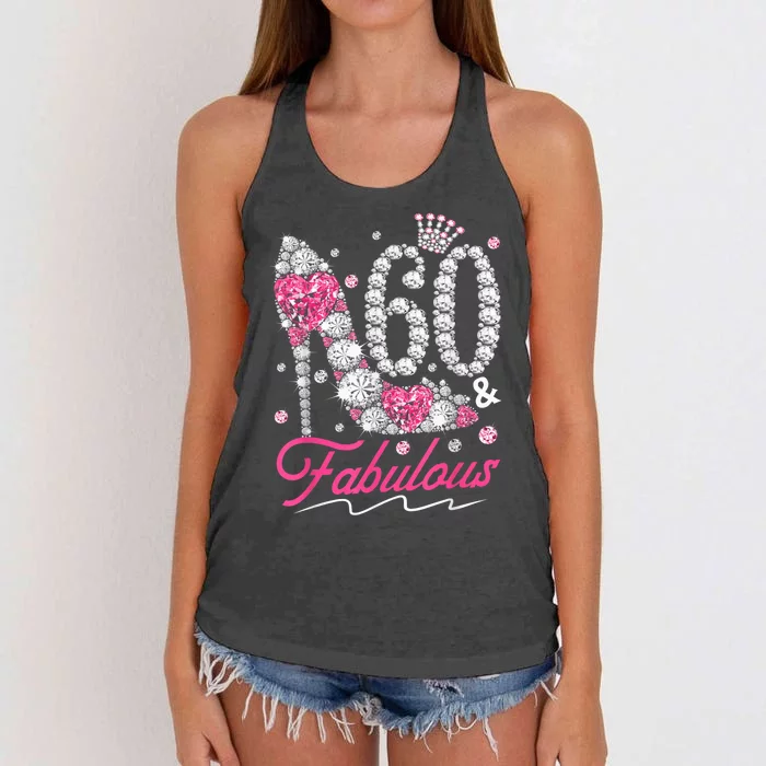 60th Birthday 60 & Fabulous Pink 60 Years Old Diamond Shoes Women's Knotted Racerback Tank