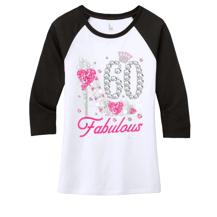 60th Birthday 60 & Fabulous Pink 60 Years Old Diamond Shoes Women's Tri-Blend 3/4-Sleeve Raglan Shirt