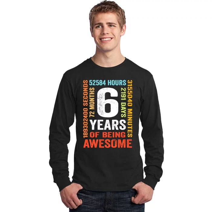 6th Birthday 6 Years Old Vintage Retro 72 Months Boy Girl Tall Long Sleeve T-Shirt