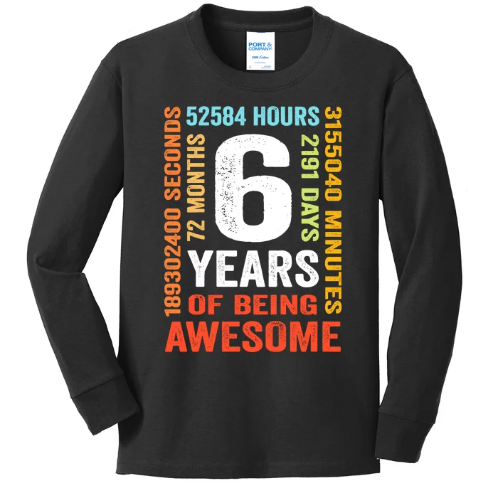 6th Birthday 6 Years Old Vintage Retro 72 Months Boy Girl Kids Long Sleeve Shirt