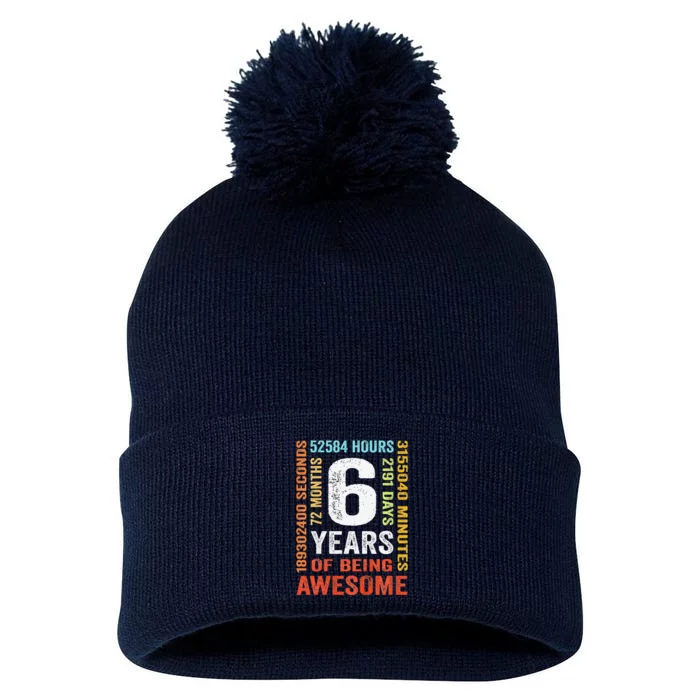 6th Birthday 6 Years Old Vintage Retro 72 Months Pom Pom 12in Knit Beanie