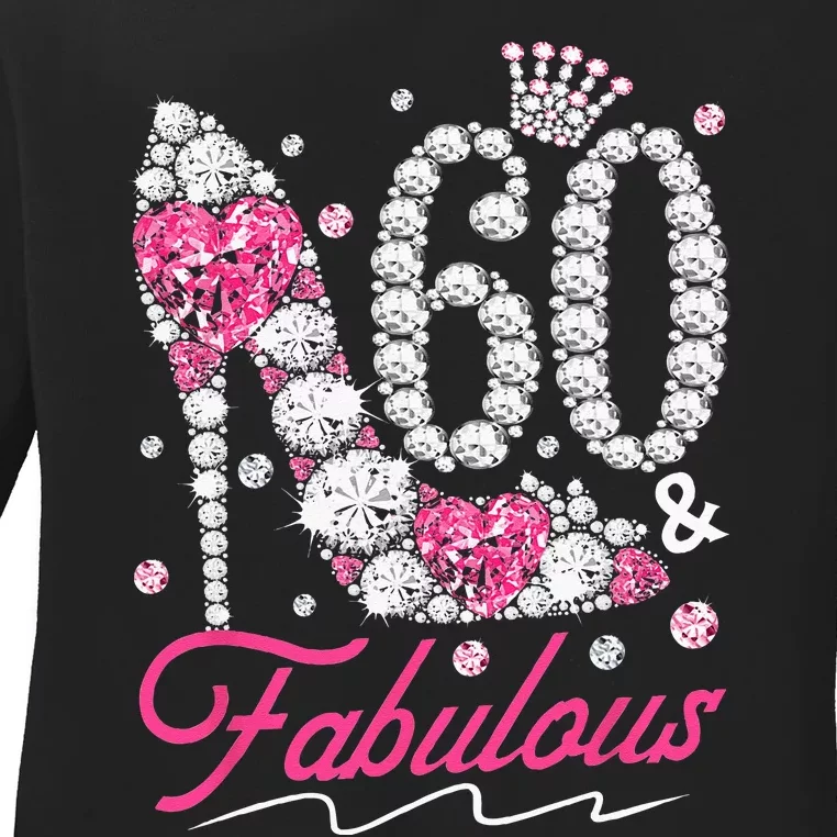 60th Birthday 60 & Fabulous Pink 60 Years Old Diamond Shoes Ladies Long Sleeve Shirt