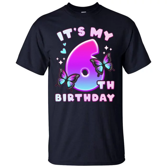 6th Birthday, 6 Years, Butterflies And Number 6 Tall T-Shirt