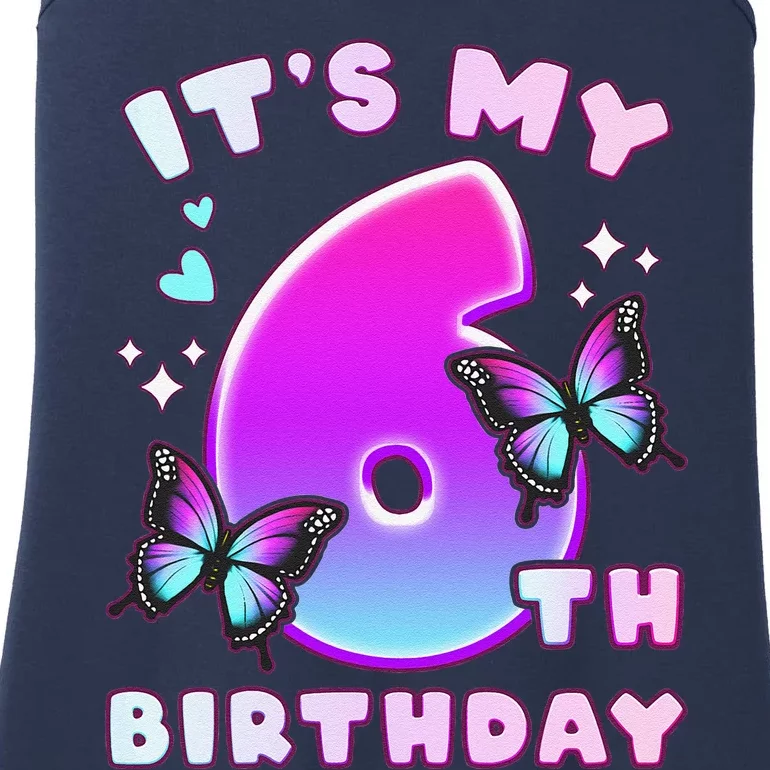 6th Birthday, 6 Years, Butterflies And Number 6 Ladies Essential Tank