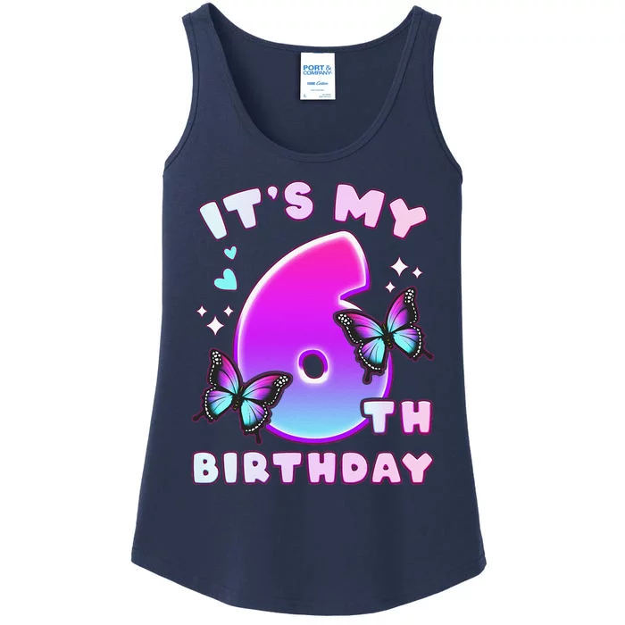 6th Birthday, 6 Years, Butterflies And Number 6 Ladies Essential Tank