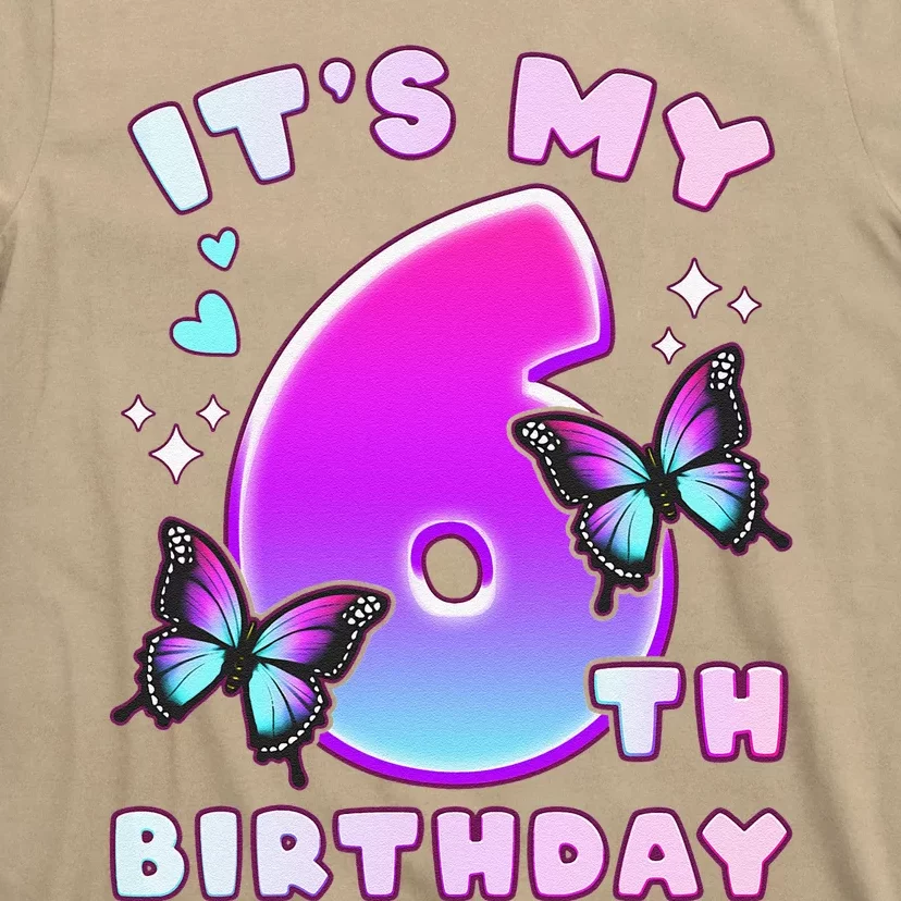 6th Birthday, 6 Years, Butterflies And Number 6 T-Shirt