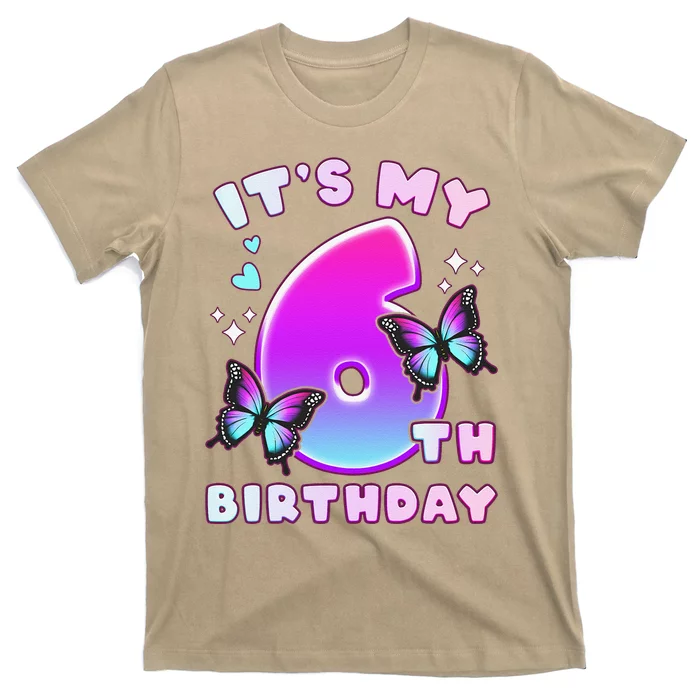 6th Birthday, 6 Years, Butterflies And Number 6 T-Shirt