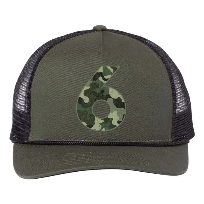 6th Birthday Army Birthday Party 6 Years Old Camo Number 6 Retro Rope Trucker Hat Cap