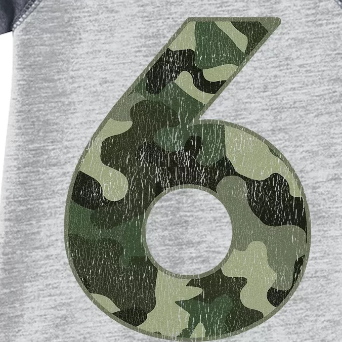 6th Birthday Army Birthday Party 6 Years Old Camo Number 6 Infant Baby Jersey Bodysuit