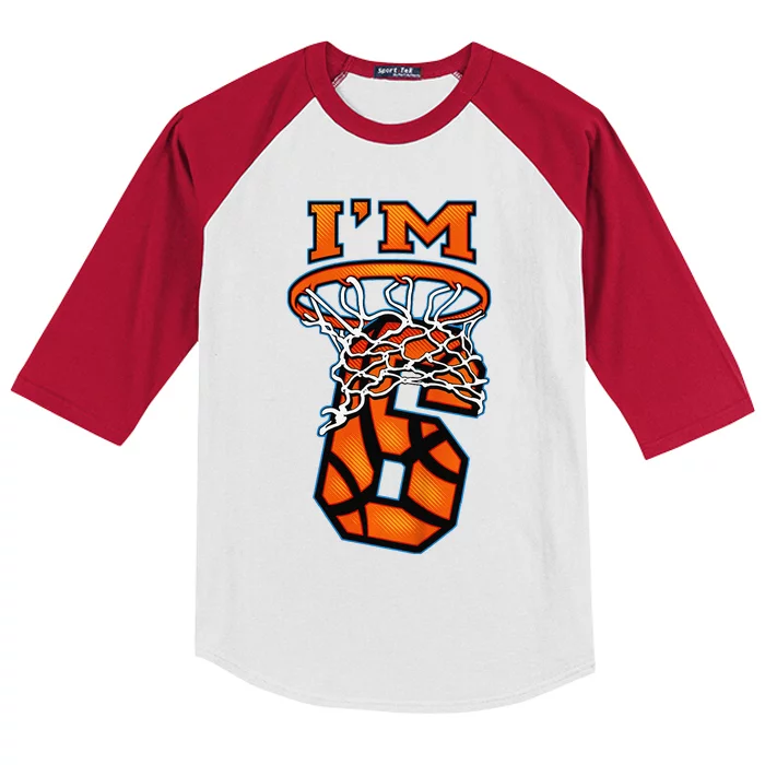 6th Birthday Basketball IM 6 Boy Girl 6th Birthday Kids Colorblock Raglan Jersey