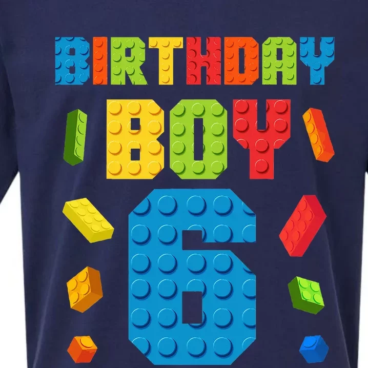 6th Birthday Building Bricks Master Builder Age 6 Sueded Cloud Jersey T-Shirt