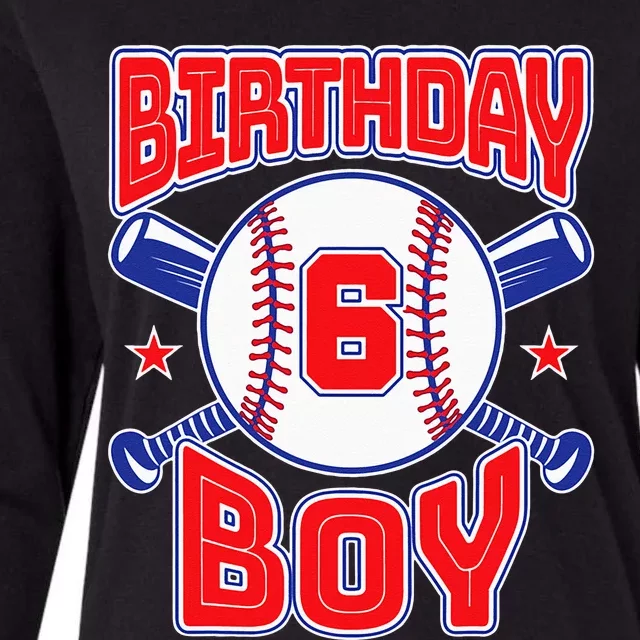 6th Birthday Baseball Big Number Six 6 Year Old Boy Girl Womens Cotton Relaxed Long Sleeve T-Shirt