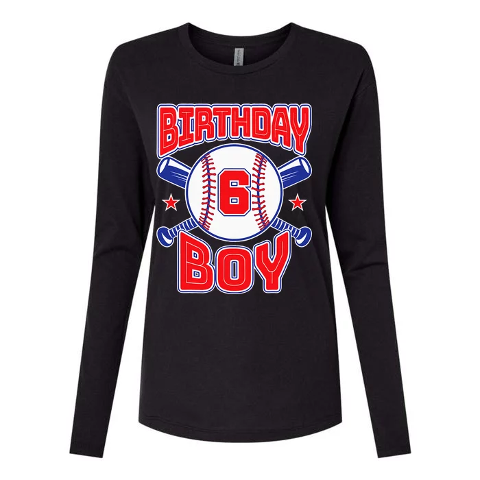 6th Birthday Baseball Big Number Six 6 Year Old Boy Girl Womens Cotton Relaxed Long Sleeve T-Shirt