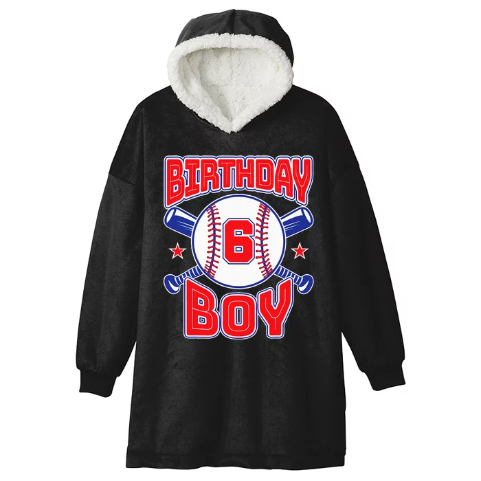 6th Birthday Baseball Big Number Six 6 Year Old Boy Girl Hooded Wearable Blanket