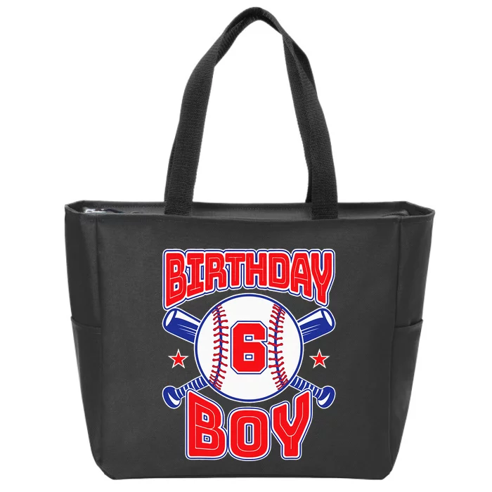 6th Birthday Baseball Big Number Six 6 Year Old Boy Girl Zip Tote Bag