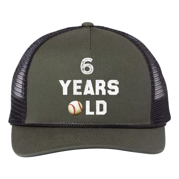 6th Birthday Baseball Big Number Six 6 Year Old Cute Funny Retro Rope Trucker Hat Cap