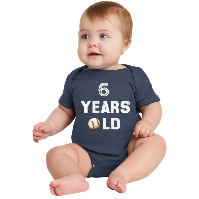 6th Birthday Baseball Big Number Six 6 Year Old Cute Funny Baby Bodysuit