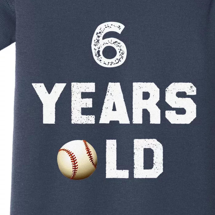 6th Birthday Baseball Big Number Six 6 Year Old Cute Funny Baby Bodysuit