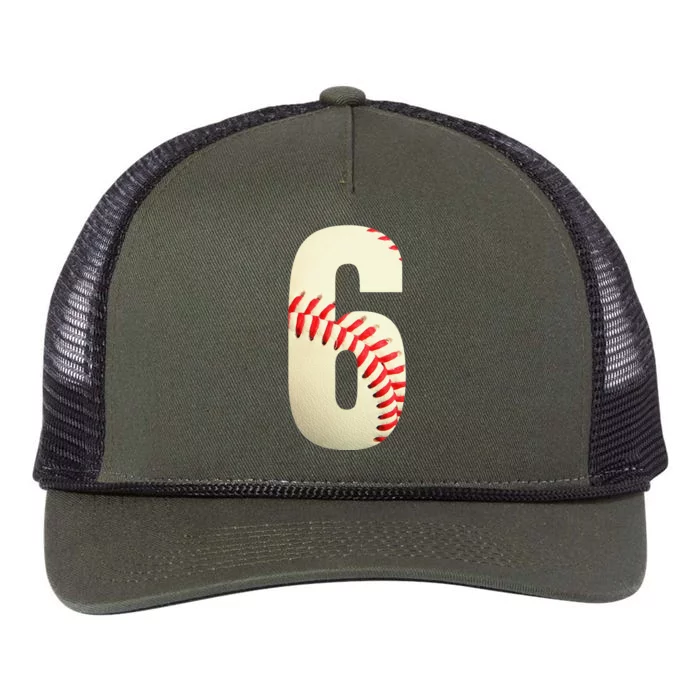 6th Birthday Baseball Big Number Six 6 Year Old Cute Gift Retro Rope Trucker Hat Cap