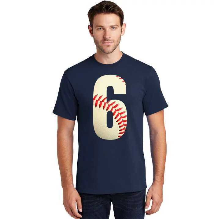 6th Birthday Baseball Big Number Six 6 Year Old Cute Gift Tall T-Shirt