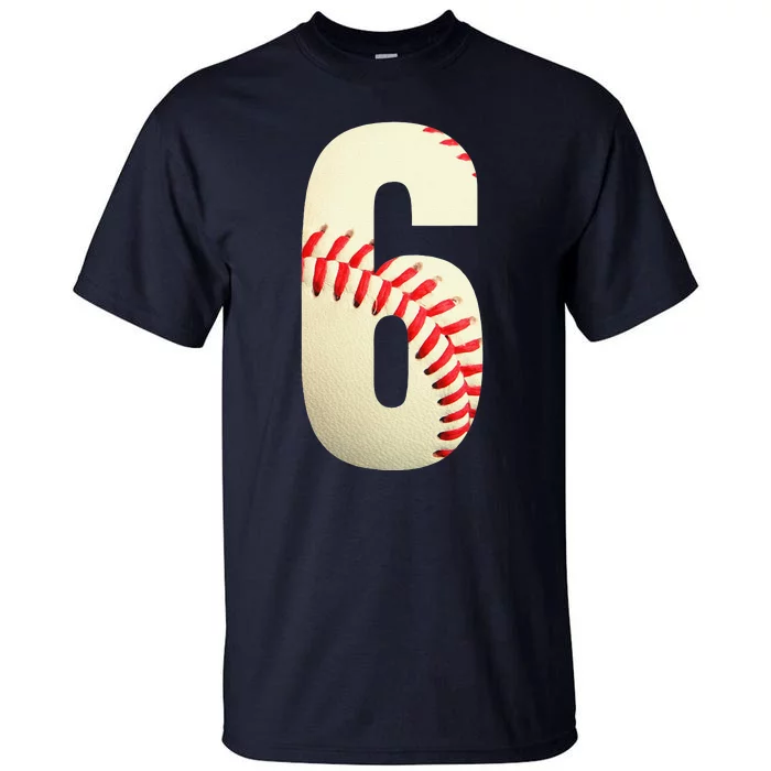 6th Birthday Baseball Big Number Six 6 Year Old Cute Gift Tall T-Shirt