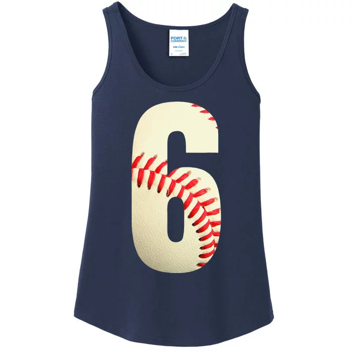 6th Birthday Baseball Big Number Six 6 Year Old Cute Gift Ladies Essential Tank