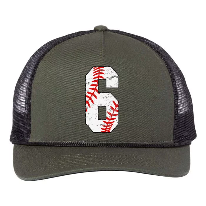 6th Birthday Baseball Big Number Six 6 Year Old Cute Retro Rope Trucker Hat Cap