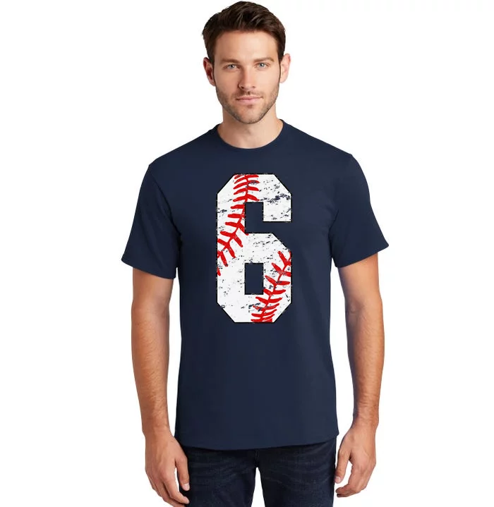 6th Birthday Baseball Big Number Six 6 Year Old Cute Tall T-Shirt