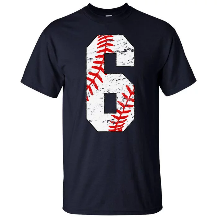 6th Birthday Baseball Big Number Six 6 Year Old Cute Tall T-Shirt