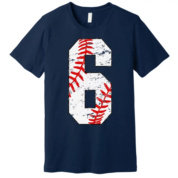 6th Birthday Baseball Big Number Six 6 Year Old Cute Premium T-Shirt