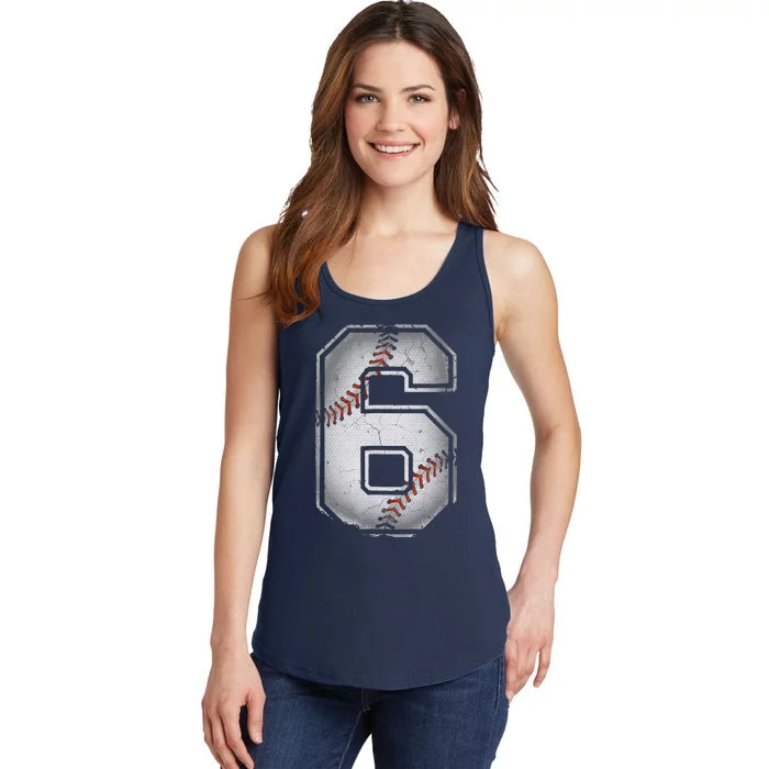 6th Birthday Baseball Big Number Six 6 Year Old Funny Gift Ladies Essential Tank