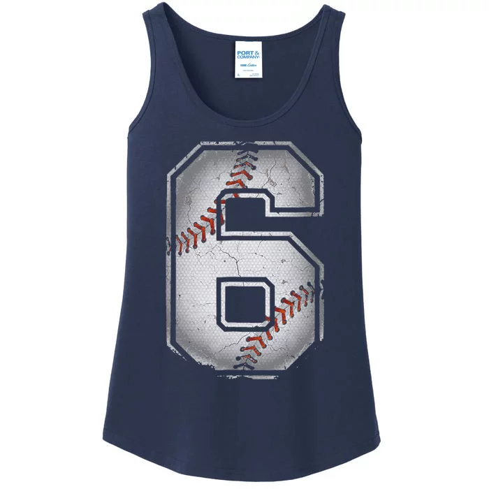 6th Birthday Baseball Big Number Six 6 Year Old Funny Gift Ladies Essential Tank