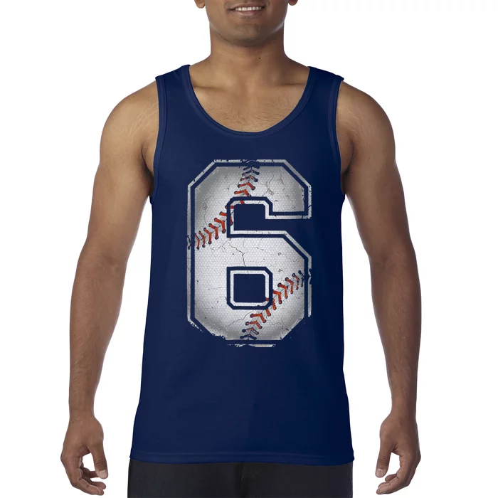 6th Birthday Baseball Big Number Six 6 Year Old Funny Gift Tank Top