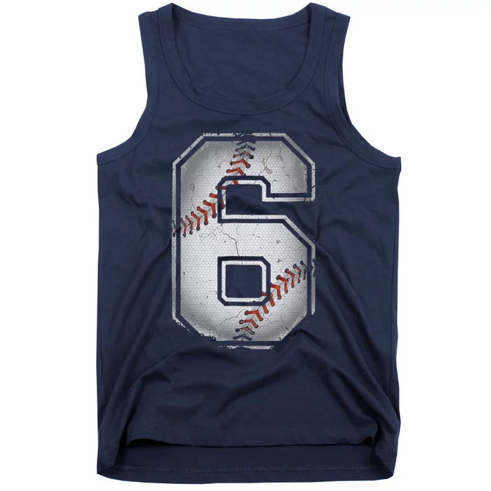 6th Birthday Baseball Big Number Six 6 Year Old Funny Gift Tank Top