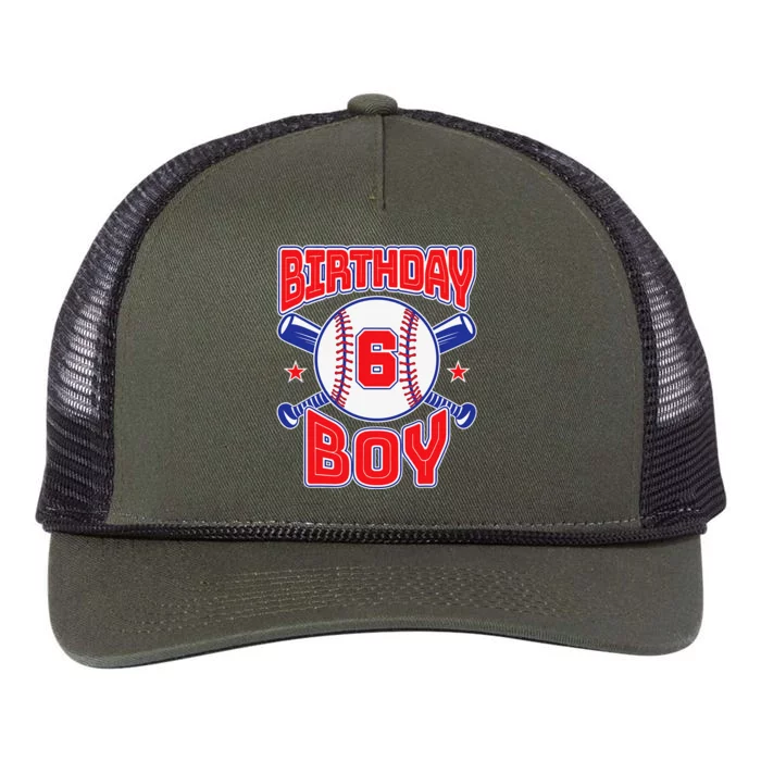 6th Birthday Baseball Big Number Six 6 Year Old Funny Retro Rope Trucker Hat Cap