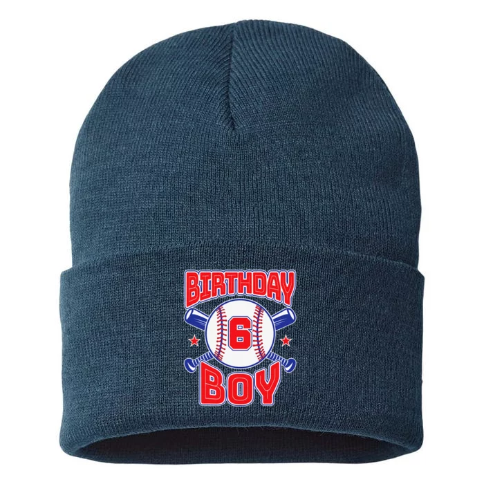 6th Birthday Baseball Big Number Six 6 Year Old Funny Sustainable Knit Beanie