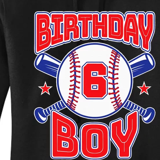 6th Birthday Baseball Big Number Six 6 Year Old Boy Girl Women's Pullover Hoodie