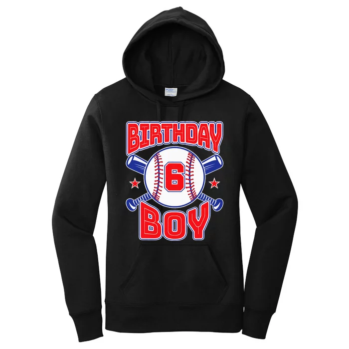 6th Birthday Baseball Big Number Six 6 Year Old Boy Girl Women's Pullover Hoodie