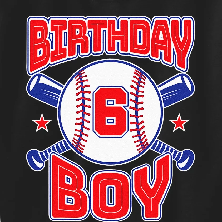 6th Birthday Baseball Big Number Six 6 Year Old Boy Girl Kids Sweatshirt