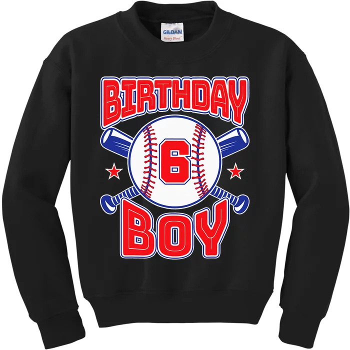 6th Birthday Baseball Big Number Six 6 Year Old Boy Girl Kids Sweatshirt