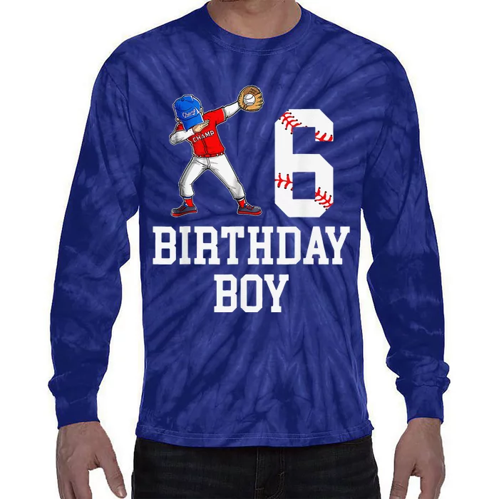 6th Birthday Baseball Big Number Six 6 Year Old Gift Tie-Dye Long Sleeve Shirt