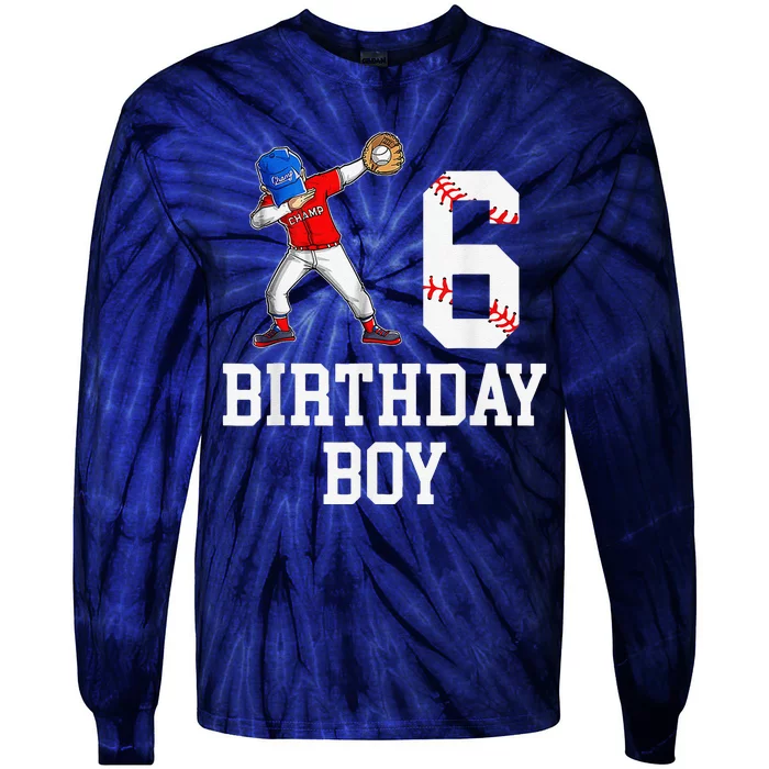 6th Birthday Baseball Big Number Six 6 Year Old Gift Tie-Dye Long Sleeve Shirt